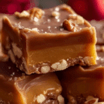 Chewy Christmas Toffee on a festive holiday plate