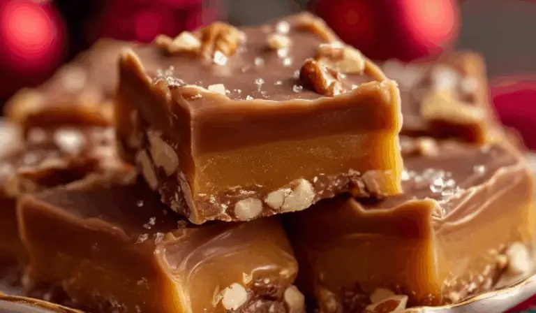Chewy Christmas Toffee on a festive holiday plate