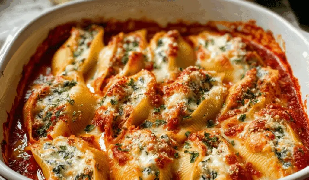 Christmas Stuffed Shells baked festive holiday dish
