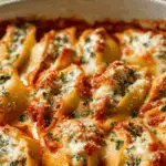 Christmas Stuffed Shells baked festive holiday dish