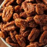 Slow Cooker Candied Pecans in holiday setting