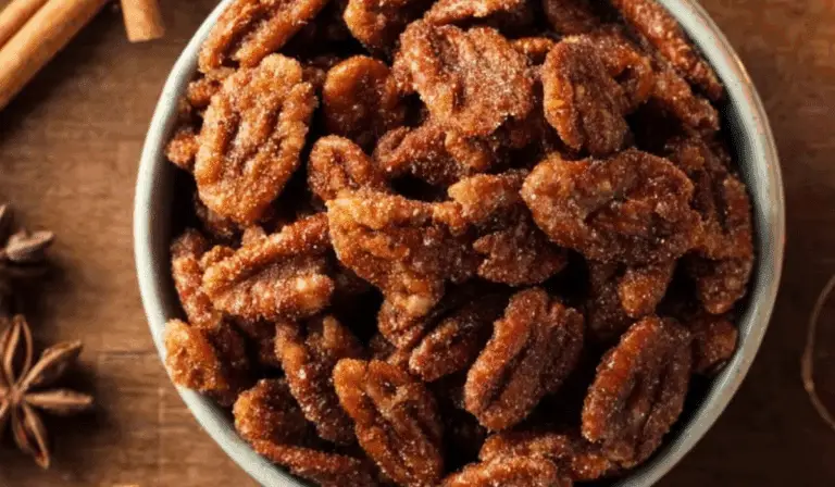 Slow Cooker Candied Pecans in holiday setting