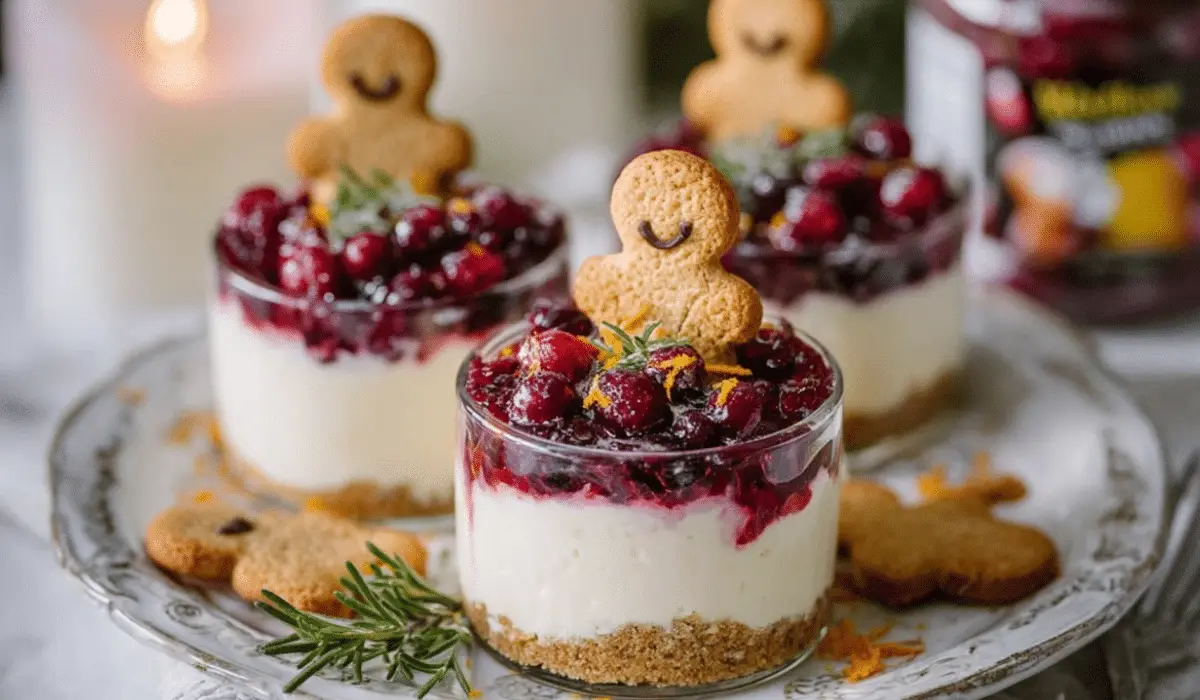 White Chocolate Cheesecakes with Mulled Wine Fruit holiday dessert
