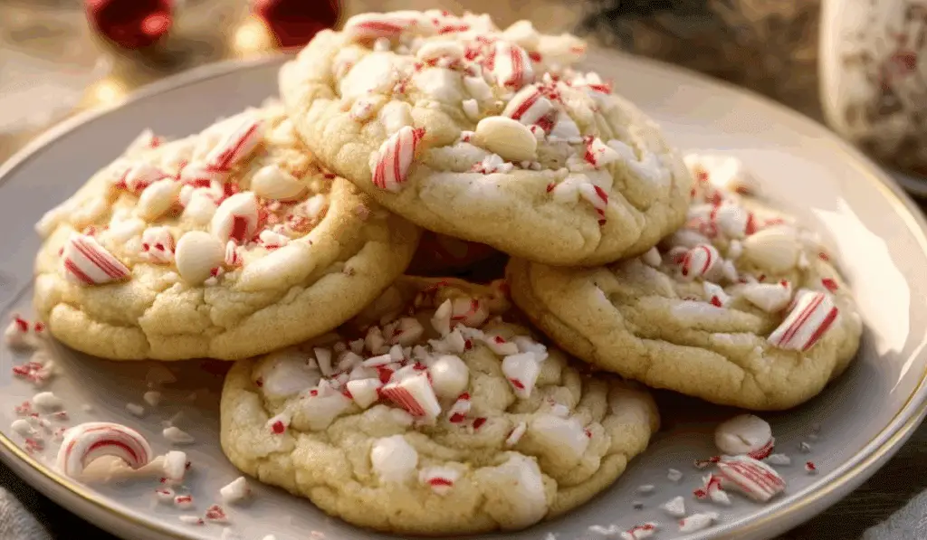 White Chocolate Peppermint Cookies on Holiday Table