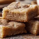 Cinnamon Sugar Blondies fresh from oven on cutting board
