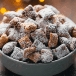 Peanut Butter Puppy Chow in festive bowl