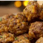 Stuffing Sausage Balls served on rustic holiday platter