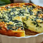 Cottage Cheese and Spinach Crustless Quiche in a baking dish