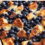 Overnight Blueberry French Toast Casserole fresh from oven