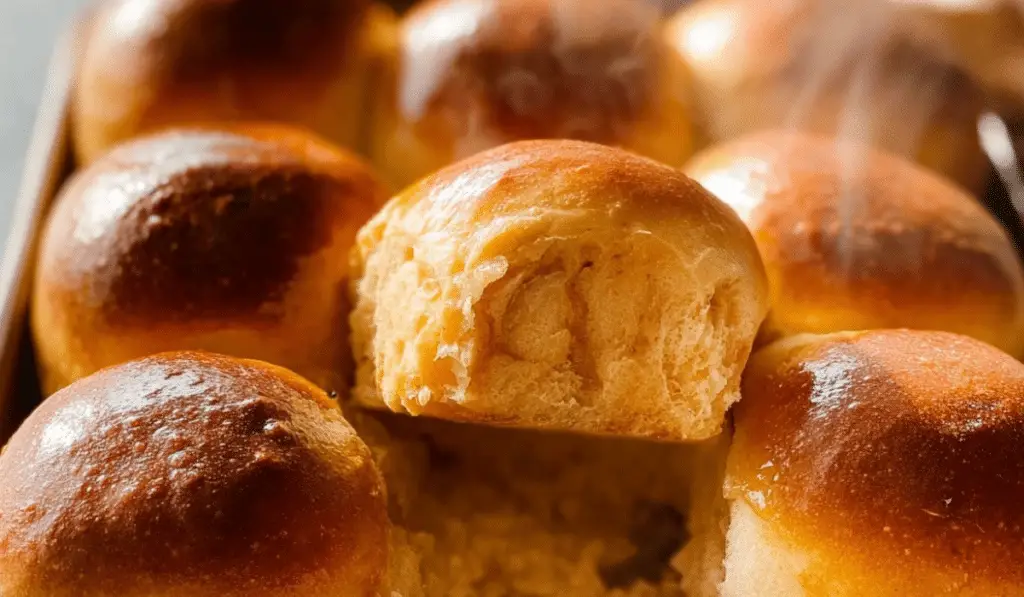 Sweet Potato Dinner Rolls in rustic kitchen