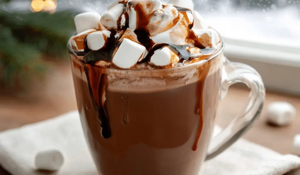 Slow Cooker Hot Chocolate in cozy winter setting