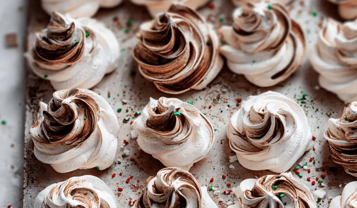 Chocolate Swirled Meringue Cookies on tray