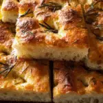 Homemade Focaccia Bread with golden crust and rosemary
