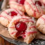Cherry Almond Shortbread Cookies on a holiday plate
