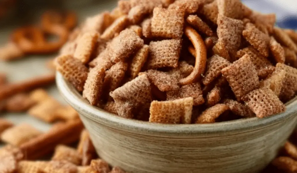 Churro Chex Mix in a bowl