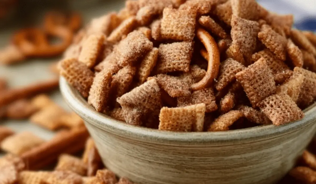 Churro Chex Mix in a bowl