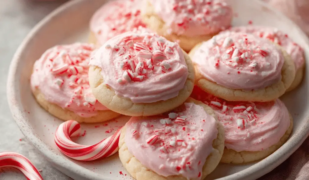 Peppermint Meltaway Cookies on holiday plate