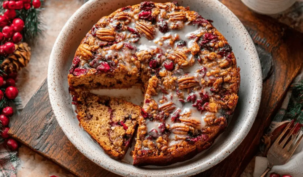 Cranberry Pecan Cake on a festive table