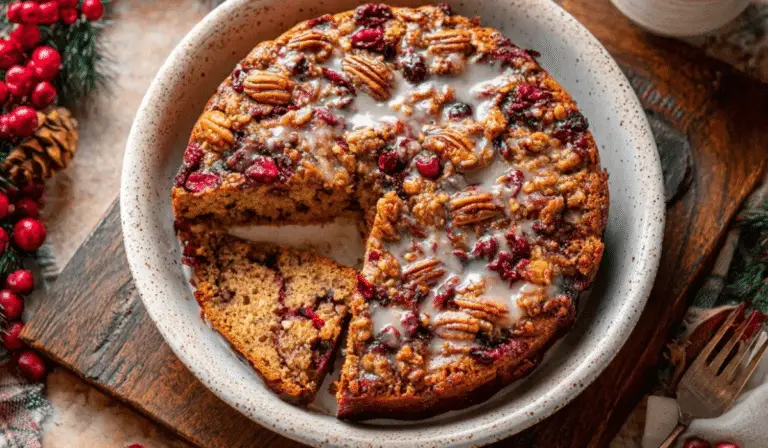 Cranberry Pecan Cake on a festive table