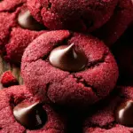 red velvet kiss cookies on rustic table