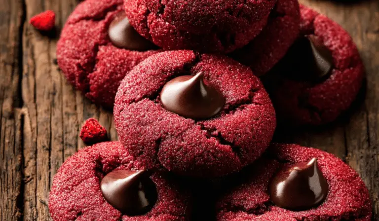 red velvet kiss cookies on rustic table