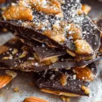 Salted Dark Chocolate Almond Toffee rustic stack
