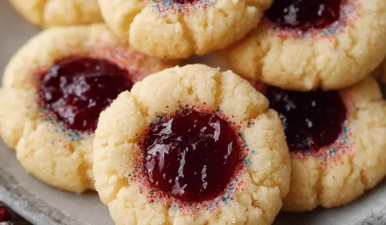 Soft Christmas Thumbprint Cookies on holiday table