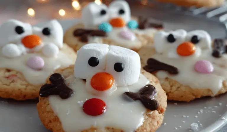 Melted Snowman Biscuits on holiday plate