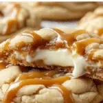 caramel cheesecake cookies freshly baked on tray