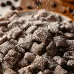 Brownie Batter Puppy Chow on rustic table