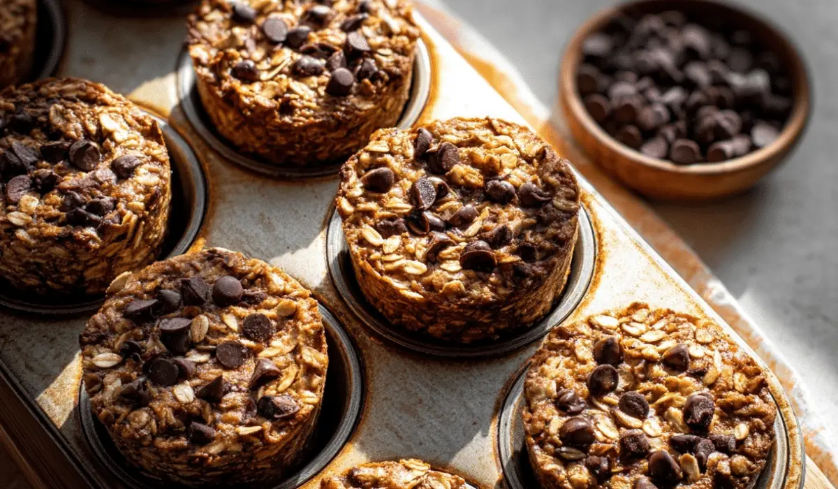 Chocolate Chip Baked Oatmeal Cups on table