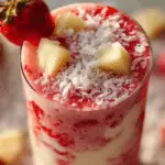Tropical Strawberry Colada Smoothie in clear glass