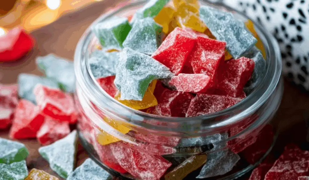 Hard tack candy in festive glass jar