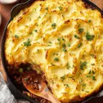 Vegetarian Shepherd’s Pie in a cast iron skillet