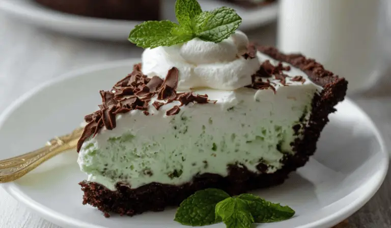 Crème de Menthe Pie (Mint Chocolate) slice on a plate