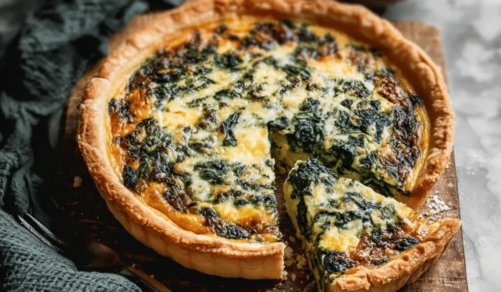 Spinach Quiche in flaky crust