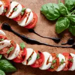Candy Cane Caprese Board with basil and balsamic
