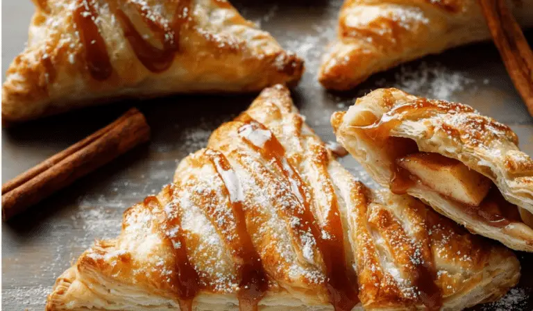 Apple Turnovers (Puff Pastry) on rustic tray