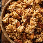 Granola Clusters in bowl on rustic table