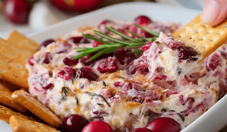 Cranberry Cream Cheese Dip with crackers and garnish
