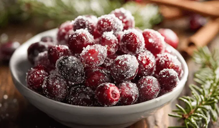 Sugared Cranberries in festive bowl