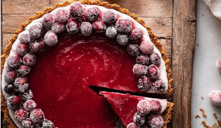 Cranberry Curd Tart on rustic table