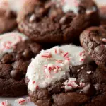 Peppermint Mocha Cookies fresh from oven with crushed peppermint