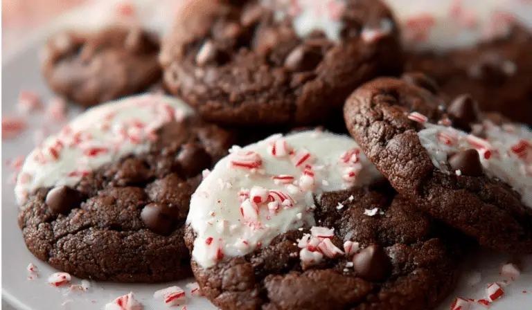 Peppermint Mocha Cookies fresh from oven with crushed peppermint