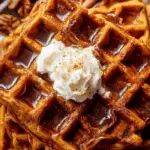 Pumpkin Spice Waffles served with whipped cream and syrup