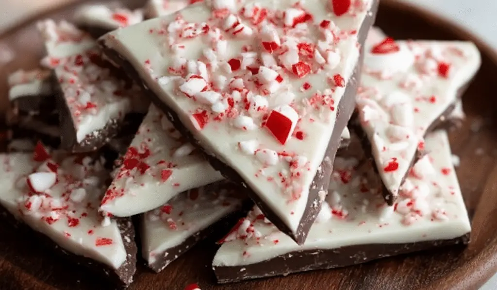 Homemade peppermint bark with candy cane pieces