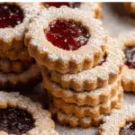 Linzer Cookies on a festive holiday tray