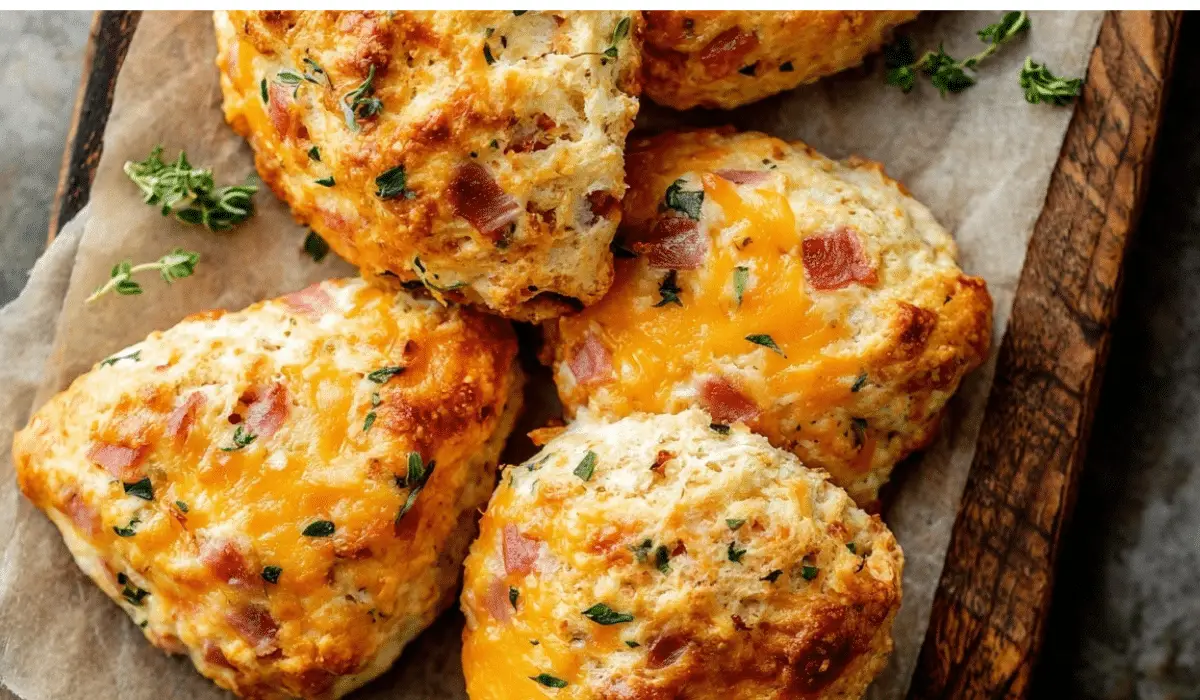 Savory Ham and Cheese Scones fresh from oven
