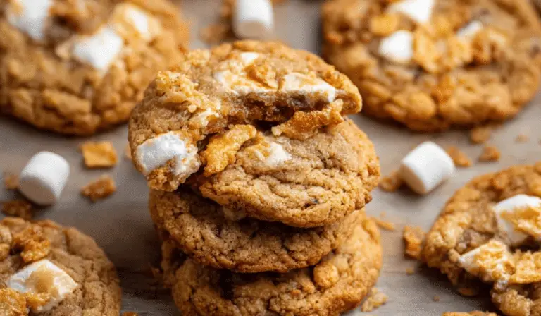 Brown Butter Marshmallow Crispy Cookies Stack
