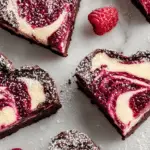 Heart Shaped Brownies with Raspberry Swirl and Cheesecake Topping